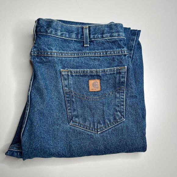Carhartt Men’s Blue Denim Jeans 40x32 Relaxed Fit USA Logo Patch Made in Mexico - Picture 1 of 13